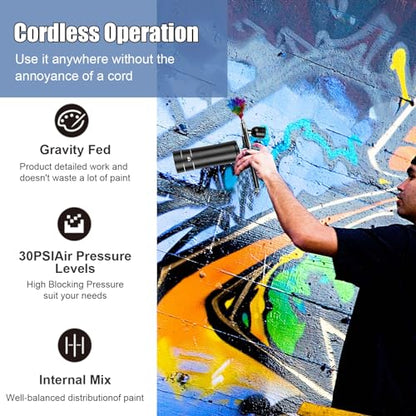 Esakoya Portable Airbrush Kit, Rechargeable Airbrush Kit with Compressor | Non-Clogging High-Pressure Air Brush Set with 0.3mm Nozzle, Cordless Air Brush for Makeup, Barber, Nail Art, Cake Decor