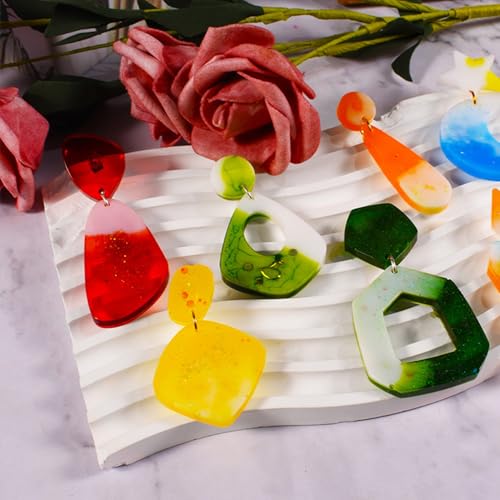 6Pcs Earring Resin Silicone Molds with 40 Earring Hooks, Epoxy Resin Jewelry Molds Silicone Set for Casting Irregular Shape Mold for Earrings Pendant Necklace Bracelet Keychain (6 Pcs-Medium) - size: 6 Pcs-Medium