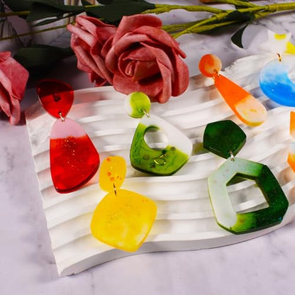 6Pcs Earring Resin Silicone Molds with 40 Earring Hooks, Epoxy Resin Jewelry Molds Silicone Set for Casting Irregular Shape Mold for Earrings Pendant Necklace Bracelet Keychain (6 Pcs-Medium) - size: 6 Pcs-Medium