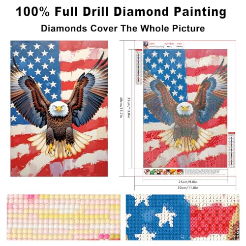 antor 4th of July Diamond Painting Kits for Adults, Bald Eagle American Flag 5D Diamond Art Kit for Adults Beginner, DIY Full Drill Round Diamond Painting, Independence Day Home Wall Decor 12x16 Inch - color: American Eagle