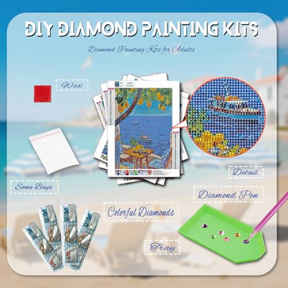 DOTZSO 6PCS Seaside Diamond Painting Art Kits for Adults Beginner 12x16 in | 5D Full Drill Resin, Landscape Pattern, Fits All Ages, Leisure Craft, Stress Relief, Wall/Shelf Display, All-Occasion Gift - color: AAB1 Seaside