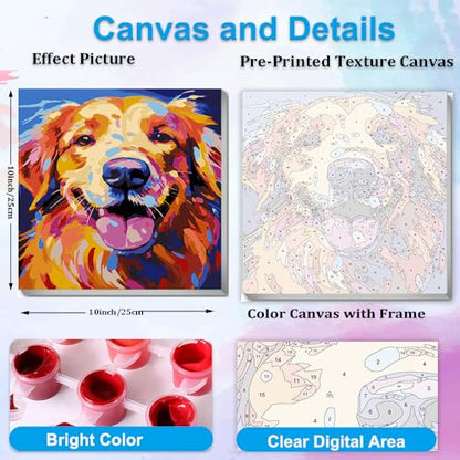 Artunion Framed Paint by Numbers Kit for Adults Beginners & Kids Ages 8-12,Golden Retriever Paint by Number with Frame,Dog Paint by Numbers Kit on Canvas 10 * 10 Inch Without Easel - color: ZXT-181-F