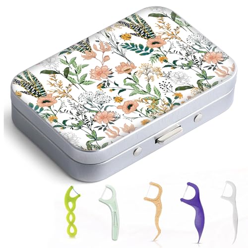 Dental Floss Portable Case, Easy to Store Floss Picks of Various Sizes, Portable Dental Floss Dispenser is Perfect for Travelling, Hotels, Dinners, Appointments.White Flower - color: White Flower