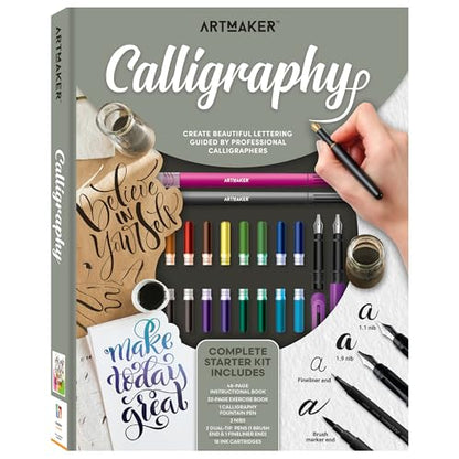 Art Maker: Calligraphy - Complete Starter Kit, Pocket Studio, Instruction Book, Fountain Pen, Dual-Tip Pens, Nibs & Ink Cartridges, Lettering Supplies