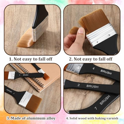 3Pcs Wide Flat Acrylic Paint Brushes for Acrylic Painting Large Nylon Artist Paintbrushes Art Varnish Brush for Oil Watercolor Varnish Canvas Painting