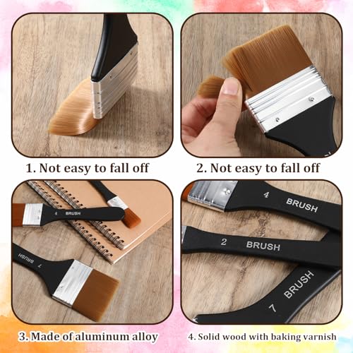 3Pcs Wide Flat Acrylic Paint Brushes for Acrylic Painting Large Nylon Artist Paintbrushes Art Varnish Brush for Oil Watercolor Varnish Canvas Painting