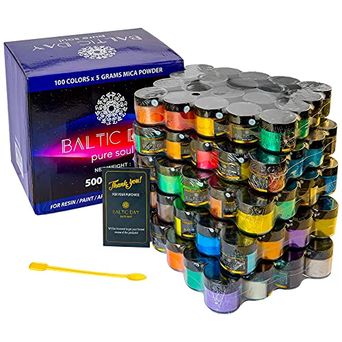 BALTIC DAY - Mica Powder, 100 x 5g Jars of Mica Powder for Epoxy Resin Set - Epoxy Resin Color Pigment Powder - Pigments for Soap Making, Slime, Nails - color: 100 Colors