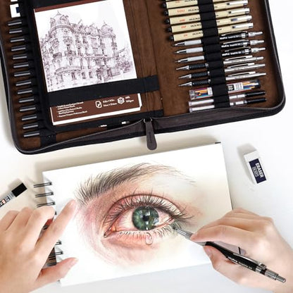 Nicpro 58PCS Art Drawing Supplies Kit, Leather Case, Art Supplies for Adult