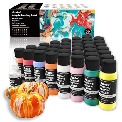 Funto Acrylic Pouring Paint Set, 36 Bottles, with Silicone Oil, High Flow, Pre-Mixed, Art Supplies for Pouring on Canvas, Glass, Wood, Tile, Rocks - color: COLORFUL