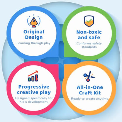JoyCat Zero-Prep Craft Kit for Kids Ages 4-8, 23-Project Craft Box | All-in-one craft box includes 23 projects, safety scissors, diamond art and an LED light-up 3D craft for creative play.