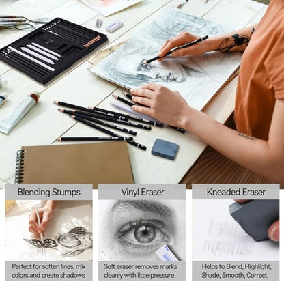 PANDAFLY Drawing Sketching Pencil Set, 22 Piece, Graphite Pencils (12B-2H)