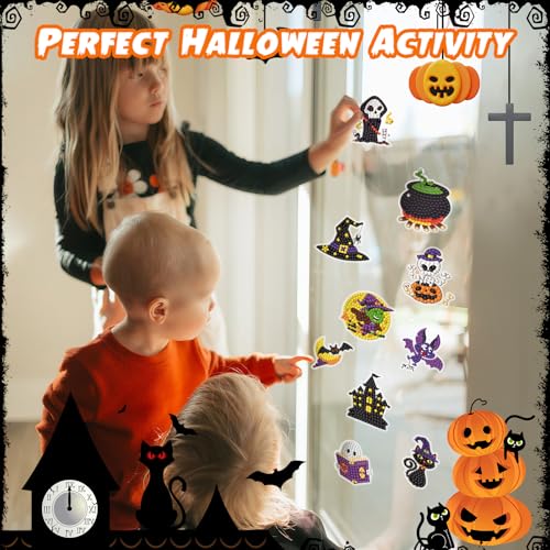 Labeol Diamond Art Kits for Kids Boys and Girls Ages 6-8-10-12 Easy to DIY Creative Diamond Art Sticker Craft by Numbers Kits for Kids and Adult Beginners (Halloween) - style: halloween