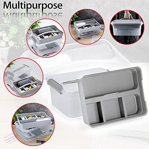 BTSKY Stack & Carry Box, Clear Plastic Storage Container Stackable Home Utility Box with Removable Tray Multi-Purpose Storage Bin for Organizing Stationery, Sewing, Art Craft Supplies(Grey) | Stackable Home Utility Box Multi-Purpose Storage Bin for Organi