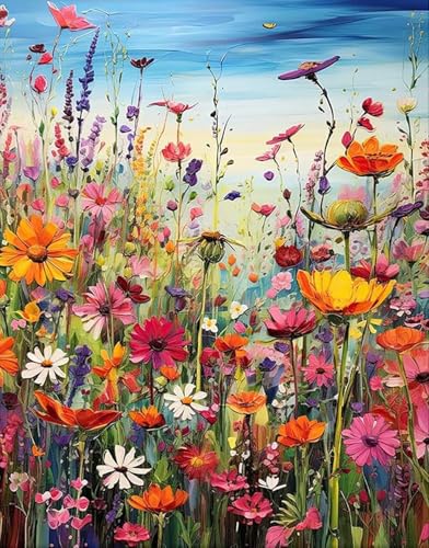 Diamond Art Painting Kits for Adults, Sea of Flowers 5D Diamond Painting | Flowers DIY Full Round Gem Crystal Art paint by Diamond Dots, Home Wall Decor 12x 16 In - color: JK556-1