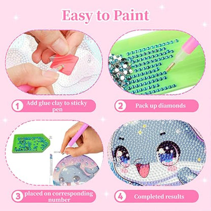 Arttoplus Dolphin Diamond Art Kits for Kids with Round Frame 8x8 inch - color: CC1128-US