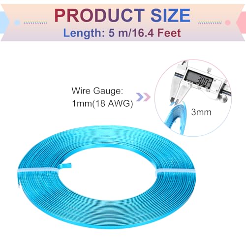MECCANIXITY Aluminum Flat Wire, 3mm 18 Gauge Bendable Nose Wire Soft Craft Jewelry Wire for Jewelry Making Handmade Crafts DIY Bezel Sculpting, Sky Blue - color: Sky Blue