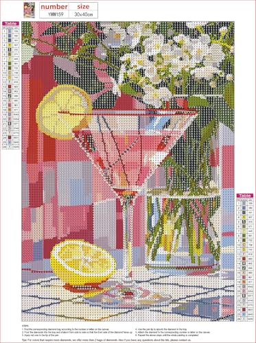 MXJSUA Cocktail Diamond Art Painting Kits for Adults, Full Drill 5D Round Dots Diamonds Paint Picture for Beginners, Gem Art Painting Craft Kits for Home Decor Gift 12x16 inch - color: Cocktail