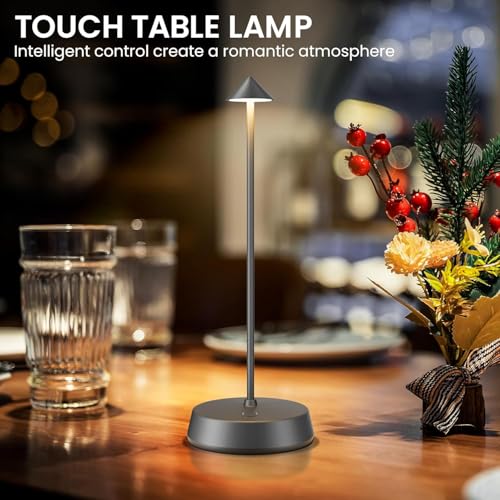 Cordless Touch Table Lamp Rechargeable LED Battery Operated 6000mAh | Dimmable Waterproof Small Lamp Portable Wireless Table Light for Dining Room Restaurant Bar Indoor/Outdoor Use Grey-1PC - color: Grey-1PC