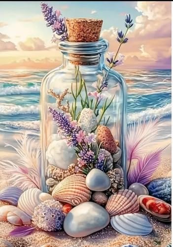 YIYITUPO Diamond Painting Kit for Adults 12x16 Inch Beach Seashell Bottle Full Drill Diamond Art Ocean Landscape DIY Home Wall Decor - color: YYZ-011