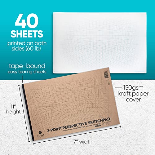 Koala Tools | Drawing Perspective (1 and 2-Point) Large Sketch Pad (3 Point - 11 x 17) - size: 3 Point - 11 x 17