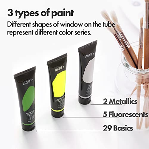 ARTIFY Acrylic Paint, Set Of 36 Color (1.29 oz, 38ml) with a storage box, Rich Pigments, Non Fading, Non Toxic Paints for Artist, Hobby Painters & Kids, Art Supplies for Canvas Painting - color: 36 Colors