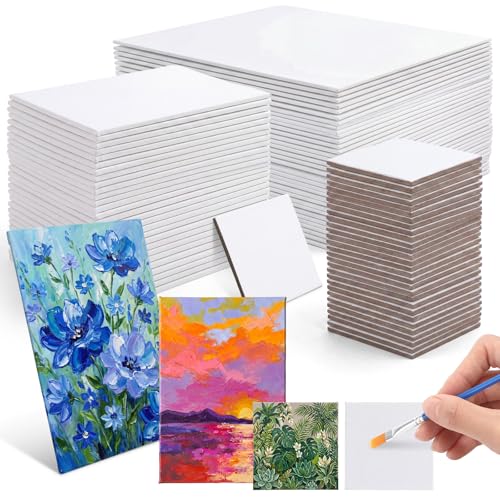 Moinchore 100 Pcs Mini Canvases for Painting 2'' x 2'', 4'' x 6'', 5'' x 7'' Small Canvas Panels in Bulk Art Painting Canvases Cotton Blank White Canvas Acid Free Boards for Watercolor Acrylic Oil - size: Multiple Sizes