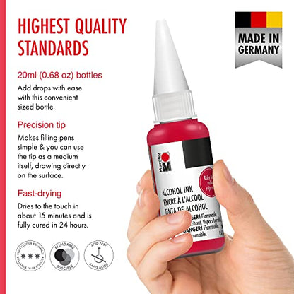 Marabu Red Alcohol Ink Set - 5 Colors Set, Ruby Red, Metallic Red, Cherry Red, Garnet Red, Red Orange - Alcohol Ink for Epoxy Resin, Tumblers, Alcohol Ink Paper - Large 0.68 Ounce Inks