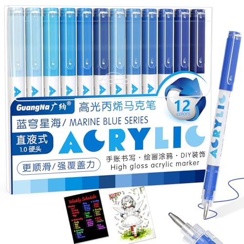 Redfun 12 Colors Acrylic Gel Pens for Coloring,Blue - color: Blue