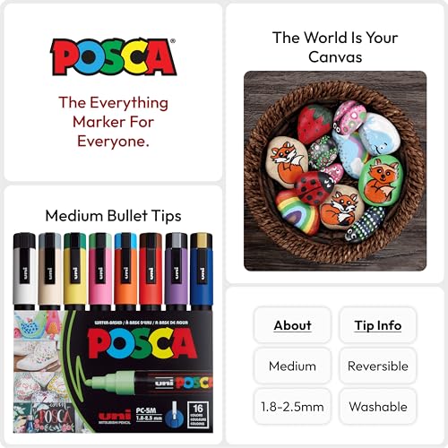 POSCA® PC-5M Paint Markers, 16 Count Medium Reversible Tip Set (1.8–2.5 mm) - size: 1 Count (Pack of 1), style: Round Tip