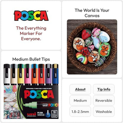 POSCA® PC-5M Paint Markers, 16 Count Medium Reversible Tip Set (1.8–2.5 mm) - size: 1 Count (Pack of 1), style: Round Tip
