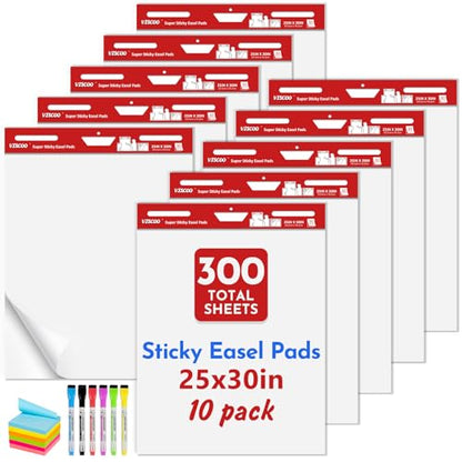 VISCOO Thickened Sticky Easel Pad, 25x30In Chart Paper for Teachers,10 Pack | Self Stick Paper for White Board, Anchor Chart Paper, with Sticky Note, 300 Sheets/10 Pads - size: 25 x 30 Inches, style: 10 Pack