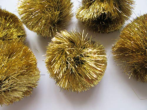YYCRAFT 15pcs Jumbo Glitter Tinsel Pom Poms Sparkle Balls for DIY Craft,Cat Toys-Gold(2") - color: Gold