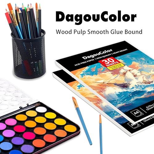 DagouColor Watercolor Paper Pad, 30 Sheets - Boat Yellow, A4, 1 Pack | 140lb/300gsm Cold-pressed Paper, Artist Book for Adults Beginners, Painting, Drawing, Mixed Media - color: Boat Yellow