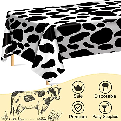 durony 2 Packs Cow Print Tablecloth 108 x 54 Inch Black and White Cow Print Table Covers for Farm Animal Themed Parties Birthday Parties Baby Showers - style: Cow Print