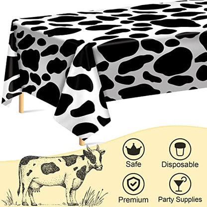 durony 2 Packs Cow Print Tablecloth 108 x 54 Inch Black and White Cow Print Table Covers for Farm Animal Themed Parties Birthday Parties Baby Showers - style: Cow Print
