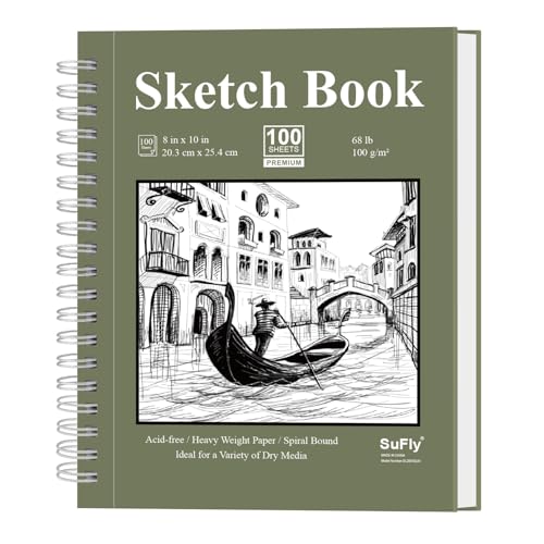 SuFly Spiral Bound Sketchbook 8x10, 100 Sheets Hardcover Sketch Books, 68lb/100gsm Sketch Paper, Sketch Pads for Drawing for Adults, Sketchbook for Art Class & School. - color: Green, size: 8-x-10-inch:1 Pack