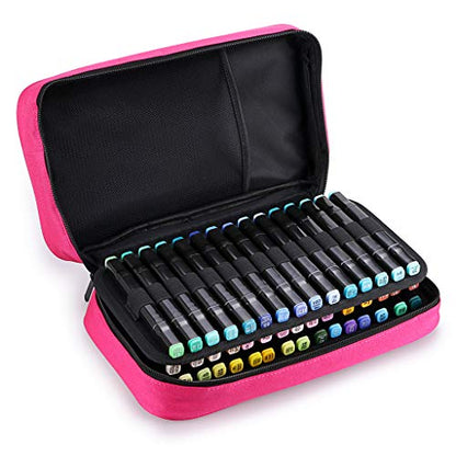 BTSKY Art Marker Carrying Case Lipstick Organizer-60 Slots Canvas Zippered - color: Pink