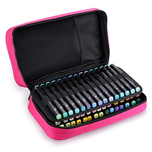 BTSKY Art Marker Carrying Case Lipstick Organizer-60 Slots Canvas Zippered - color: Pink