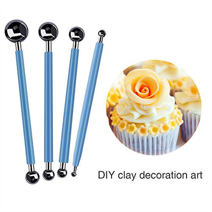 Caydo 9 Pieces Stylus Tools, Clay Sculpting Tools for Ceramic Engraving | 5 Pieces 2 Way Total 10 Different DIY Silicone and Ceramic Clay Indentation Tool and 4 Pieces Double-ended Metal Ball Tools