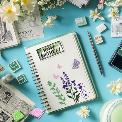 29 Pcs Acrylic Stamps for Crafting Card Making Supplies Set | 3 Acrylic Clear Stamp Blocks, 6 Clear Silicone Stamps Seals, 20 Craft Ink Pads Stamp for DIY Scrapbooking Journal - style: 29Pcs Journal Clear Stamps