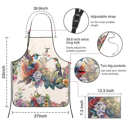 Apron with 2 Pockets,Kitchen Chef Artist Aprons for Cooking Gardening Baking Painting, Waterproof Apron 33" x 27" - color: Hummingbird