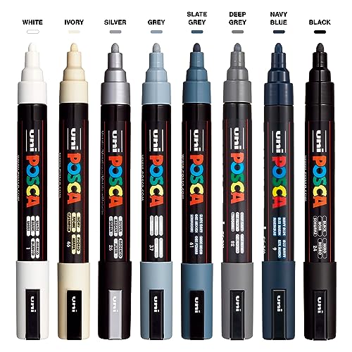 POSCA® PC-5M Paint Markers, 8 Count Monotone Medium Reversible Tip Set - color: Mono