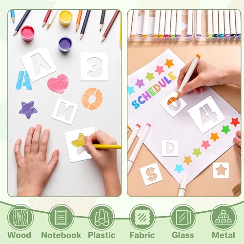 80Pcs Letter Stencils Reusable Alphabet and Number Stencil,1Inch&2Inch | Small Stencil Letters for Crafts,Letter Drawing Stencils,on Wall,DIY Art Project,Rock,Fabric,Chalkboard - size: 1Inch&2Inch