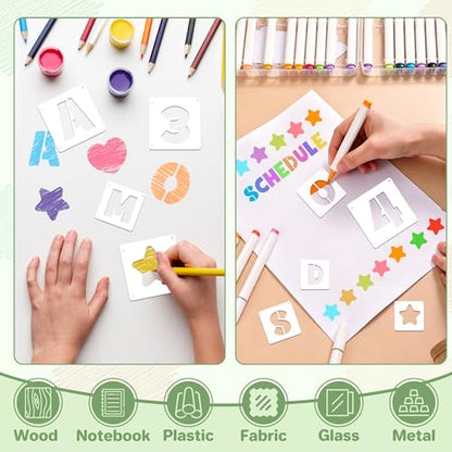 80Pcs Letter Stencils Reusable Alphabet and Number Stencil,1Inch&2Inch | Small Stencil Letters for Crafts,Letter Drawing Stencils,on Wall,DIY Art Project,Rock,Fabric,Chalkboard - size: 1Inch&2Inch