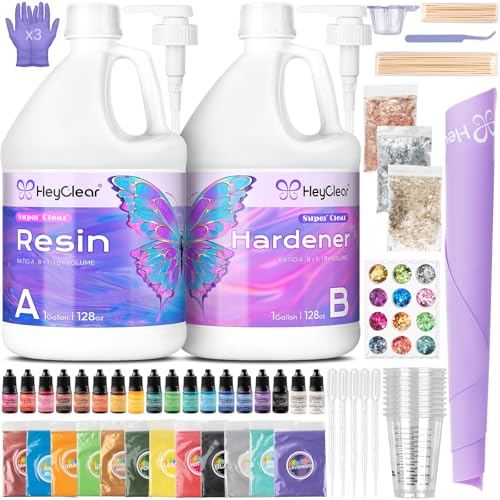 HeyClear 2 Gallon Epoxy Resin Kit Clear and Hard with Mica Powder, Pigment - size: 2 Gal kit