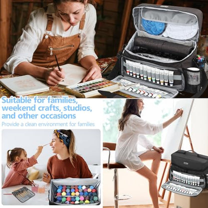 Acrylic Paint and Brush Set Organizer Bag - Carrying Case Compatible with Apple Barrel, Shuttle Art, Caliart Art Supplies - Includes Detachable Paint Brush Holder - for Home/Travel/Outdoor (Pro Black) - color: Pro Black