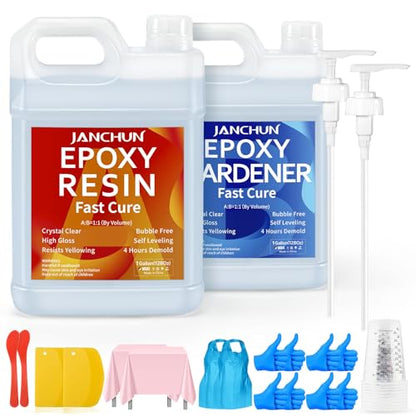 Crystal Clear Epoxy Resin Kit 2 Gallon, Bubble-Free, Anti-Yellowing, Self Leveling Easy Mix 1:1 Coating and Casting Resin for Table Top, Molds, Tumbler Crafts, Painting, Jewelry, DIY Gifts - size: 256 fl oz