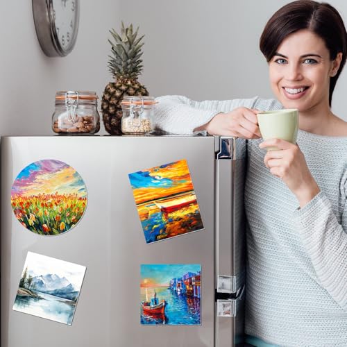Engrowtic 12 Set Mini Magnetic Painting Canvas Panel Boards or Painting Mini Tile Art for Fridge Locker DIY Crafts Halloween Christmas Crafts Project(Mixed Styles,Assorted Sizes)