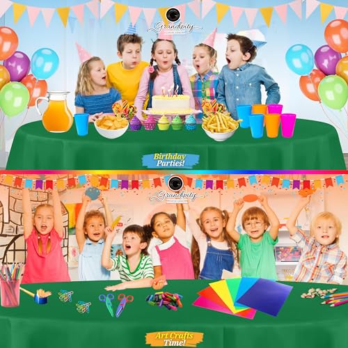 Grandipty Plastic Table Cloth Disposable 12 Pack 84" Round Green | Plastic table covers, durable disposable tablecloths, fade and tear-resistent table cover for party, event