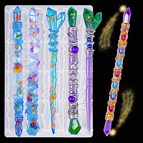 NiArt Fairy Wand Epoxy Resin Mold, Crystal Hairpin Silicone Mold DIY Kit | 6-Cavity Reusable Translucent Design, Smooth Release, for Bookmarks, Cosplay Props & Party Gifts, Heat Resistant - style: Magic Wands